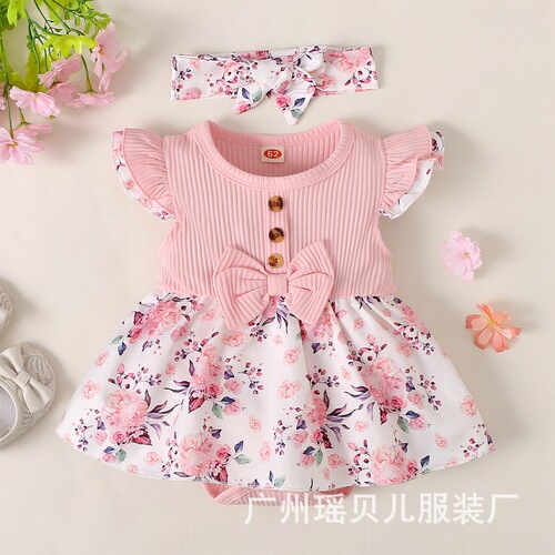 Ins-style Amazon infant and toddler spring and summer bestseller girl baby sleeveless floral print triangle rash guard dress