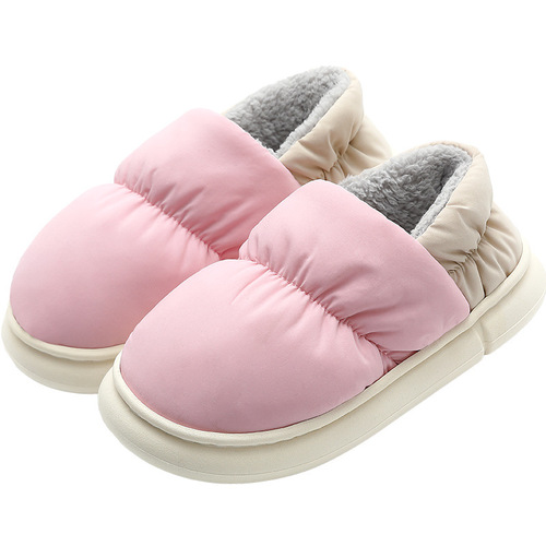 Women's winter slippers with poop feeling, plus velvet for home use, warm down, waterproof, wholesale cotton slippers for men