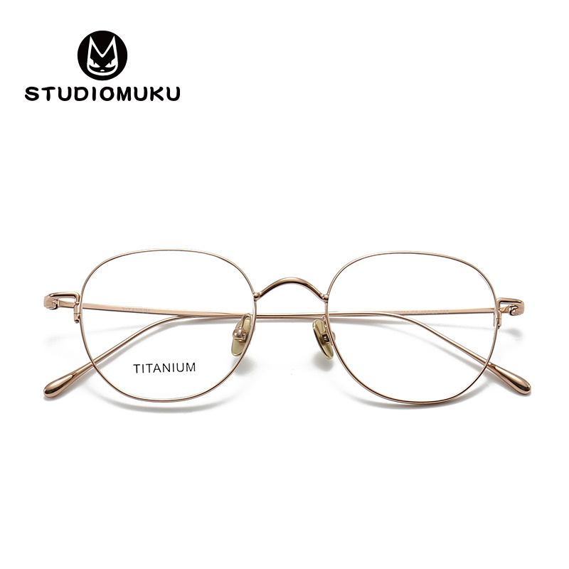 STUDIOMUKU Gafas de madera fresca Estilo académico clásico Conserva el marco redondo retro Marco de titanio puro Marco de gafas