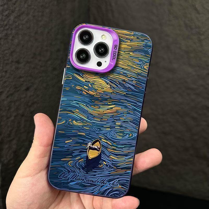 Funda para teléfono con diseño de océano pintado al óleo, compatible con Apple 17 Pro Max, funda personalizada y energética para iPhone 16/15/14/13, estilo europeo y americano.