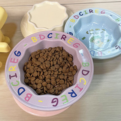 网红花边盘猫狗罐头食盆陶瓷狗粮碗猫咪防打翻喂水碗宠物用品