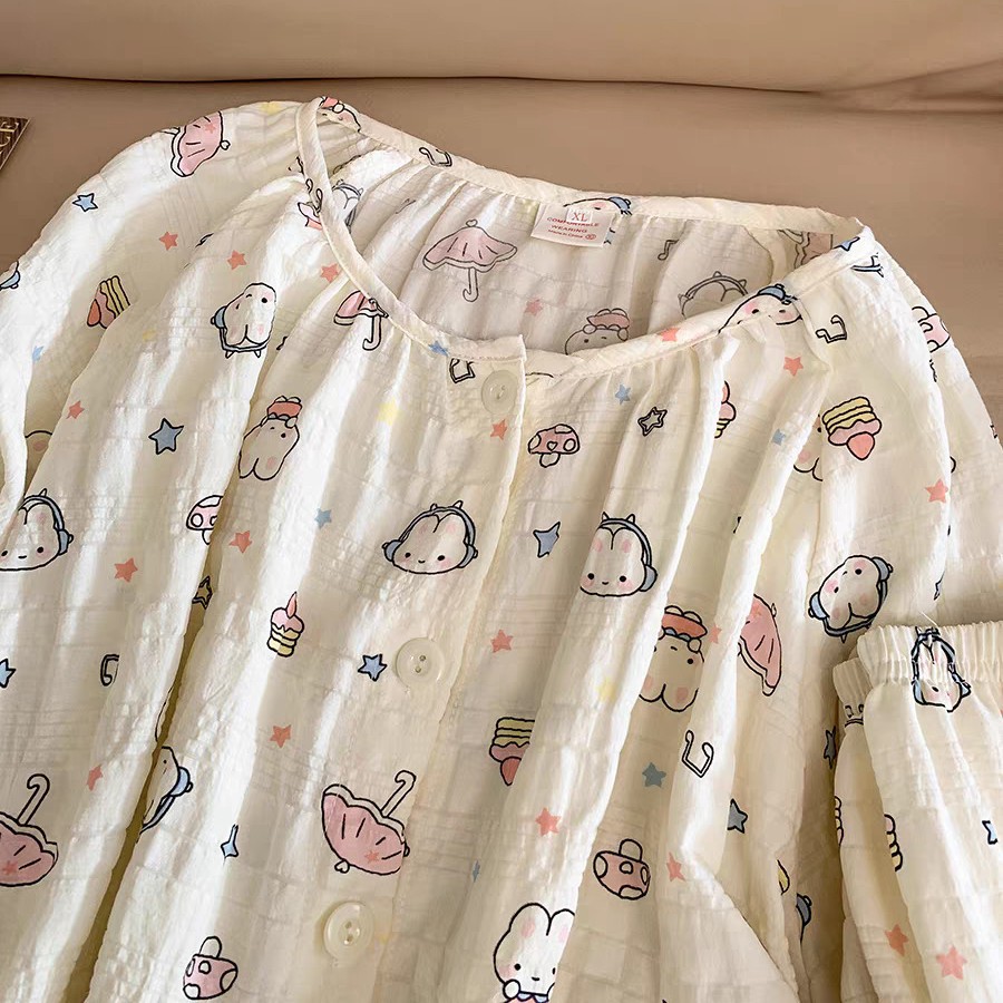 Pijamas al por mayor transfronterizos mujeres primavera y otoño pantalones de mangas largas nubes de algodón cardigan encantador conjunto de ropa de dibujos animados