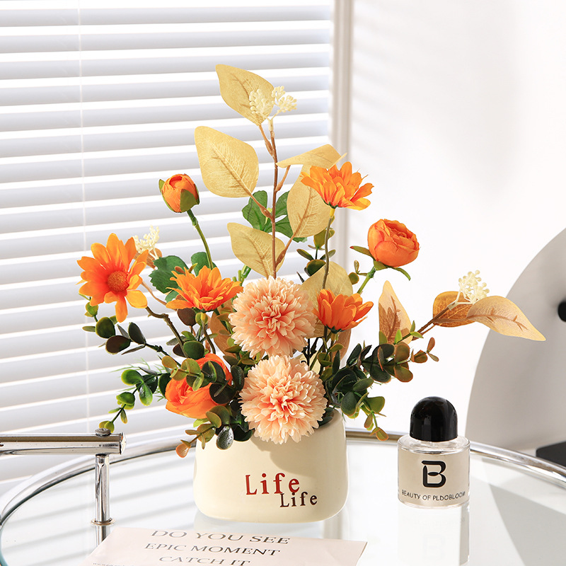 Simulated Flower Pots,Fake Flowers,Sunflowers,Floral Art,Ceramic Pots,Green Plants,Living Room,Home Office Decoration Small Ornaments