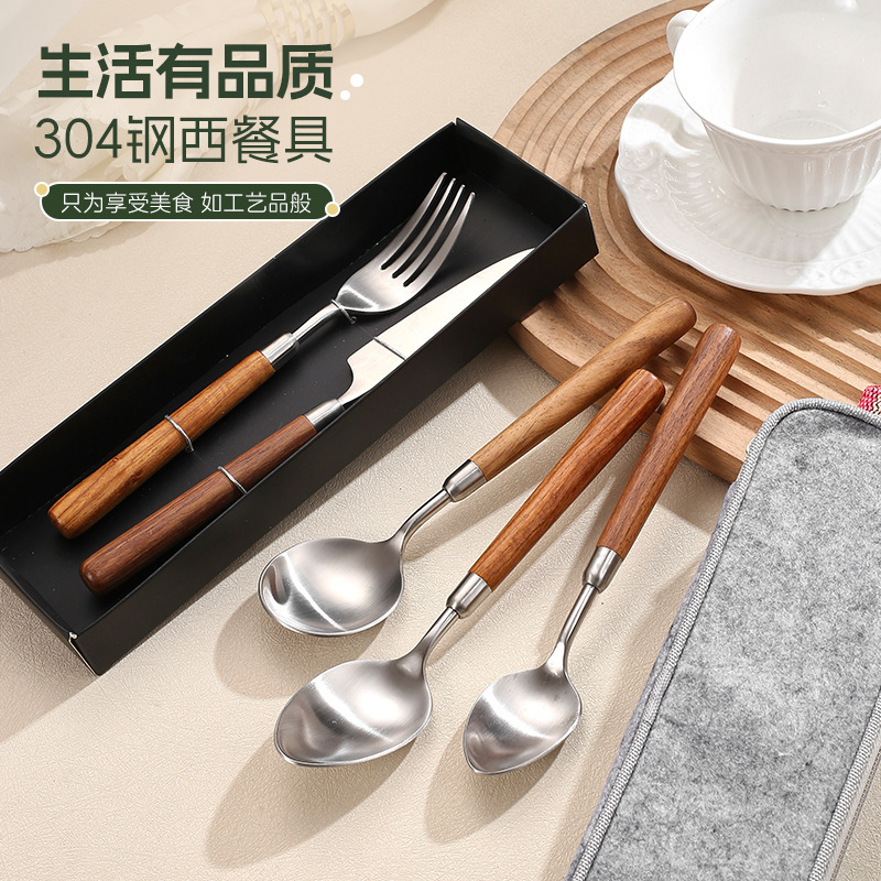 Cross-border 304 stainless steel tableware knife and fork spoon rosewood handle high color value western steak knife and fork spoon suit Cross-border 304 stainless steel tableware knife and fork spoon rosewood handle high color value western steak knife and fork spoon suit