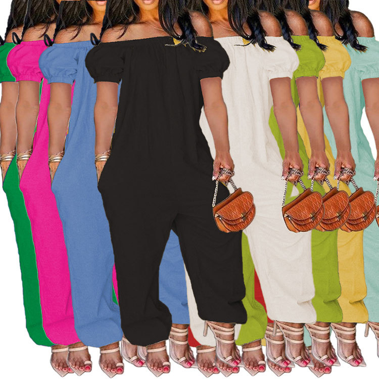 Ropa de mujer europea y americana 2022 nuevo mono color sólido suelto largo mono de manga corta mono de mujer verano