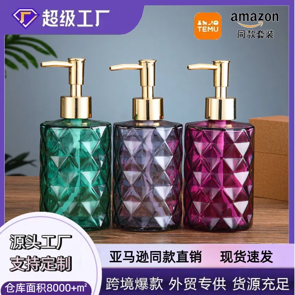 Amazon explosión diamante desinfectante de manos prensado botella de vidrio nórdico ins champú de viento botella de ducha