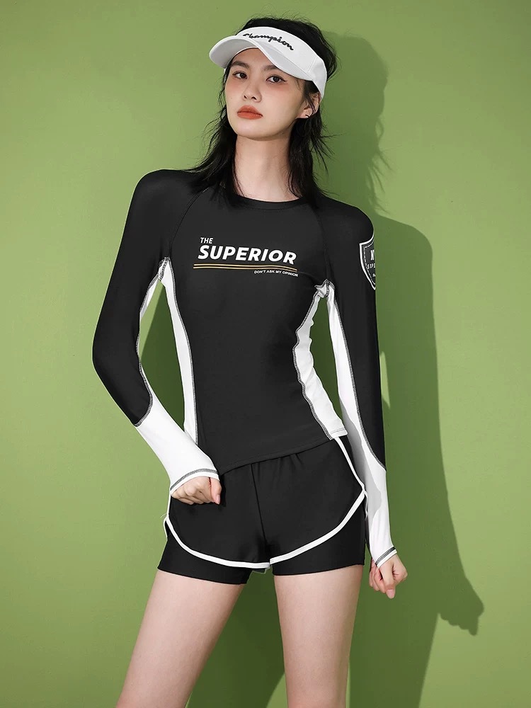 Trajes de baño para mujeres 2024 nuevas explosiones conservadoras divididas chicas gordas cubren la carne estudiantes protectores solares de manga larga para adelgazar el vientre