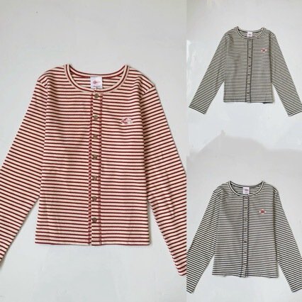 Embroidered Striped Cardigan for Women, Spring Style, Simple Loose Fit, Slimming, Soft Round Neck Long-Sleeve Base Shirt, T-Shirt, 2026 New Model
