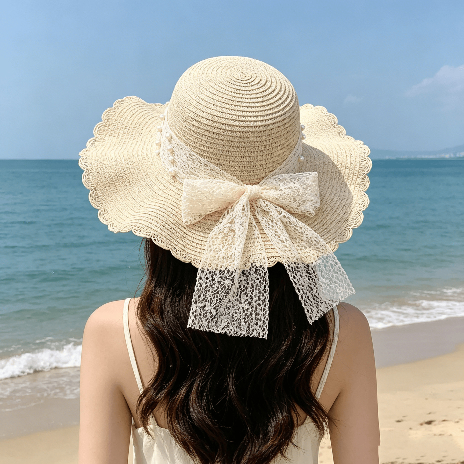 Sombrero paja ala ancha con lazo verano