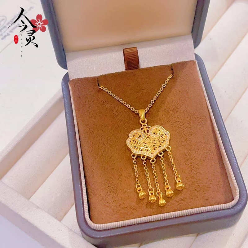 【高保色】金店同款古法沙金镶钻璎珞锁吊坠平安如意锁挂坠批发|undefined
