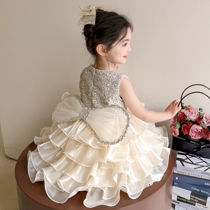 Girls Princess Super Fairy Summer 2025 Baby New Sleeveless Dress Fashionable Sequin Temperament Children's Birthday Gift