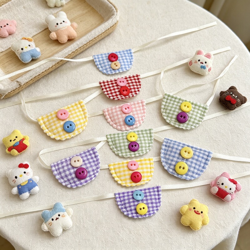 Fabric Mini Bibs, Decorative Plaid Bibs, Doll Clothes Accessories, DIY Accessories, Apron Materials