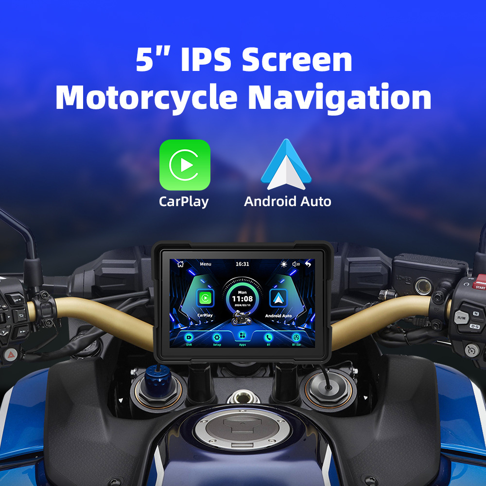 5inch Portable Car-Mounted Motorcycle Dash Cam Carplay Navigator Ip67 Waterproof Wireless