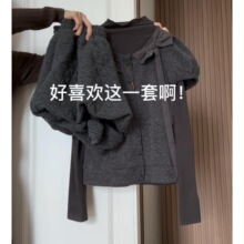 秋冬韩风巨好看穿搭一整套系甜美蝴蝶结针织短袖花苞裙三件套