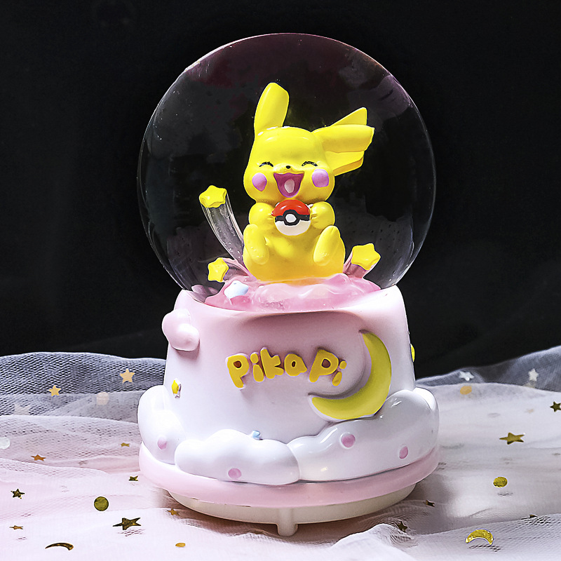 Nueva bola de cristal de mapache rosa pequeña, nieve, caja de música luminosa, luz nocturna, caja de música de regalo, artesanía de una pieza