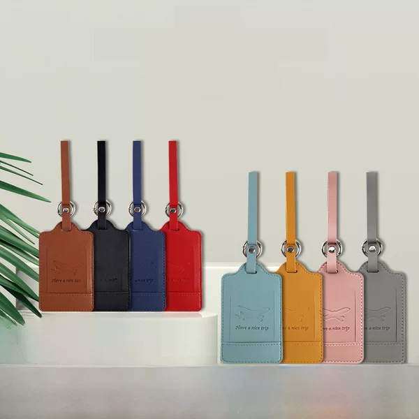 in stock cross-border luggage tag wholesale ring extended lanyard strap metal fixed PU leather luggage tag