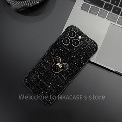 闪钻米奇公仔适用苹果15promax手机壳iphone16轻奢高级感14带支架