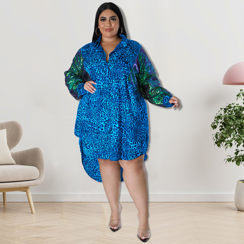 Women's Clothing Leopard Print Long Sleeved Top For Plus Size Women Sequin Detail Long Sleeve For Formal & Casual For Women_ecoleips.com