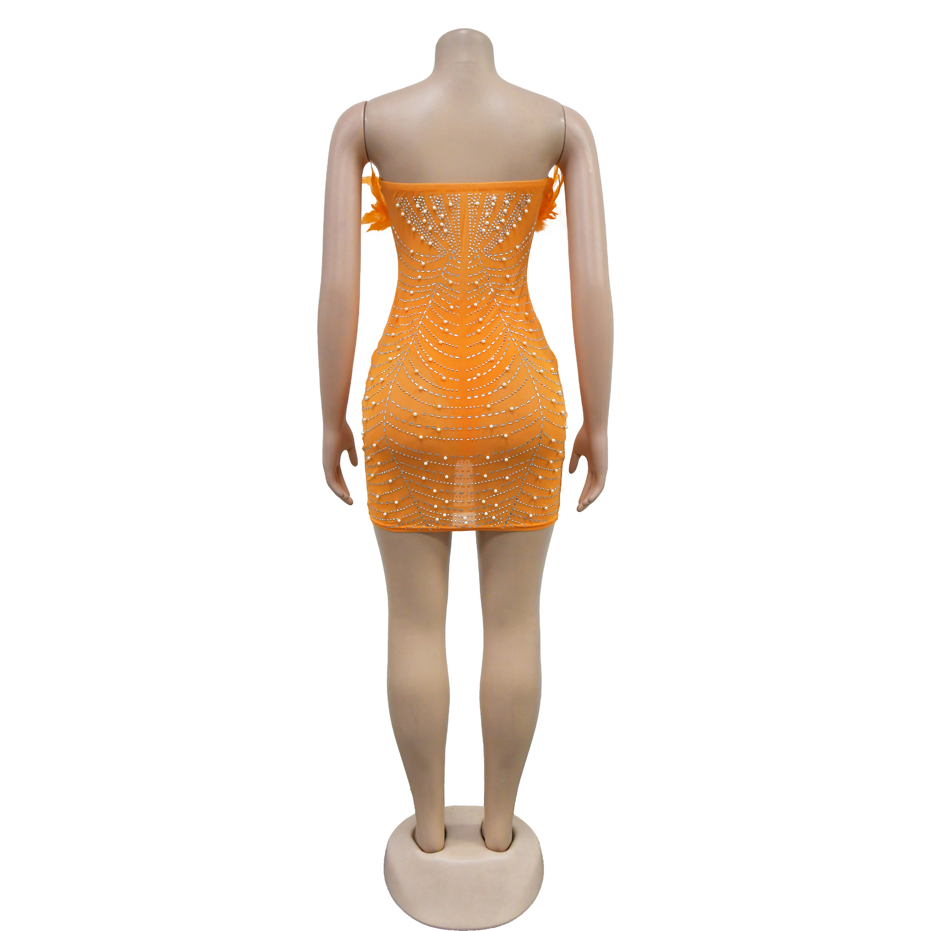 O1CN01ZBde2v1Y1agKXVFZs !!2535542999 0 cib Women Diamonds Hot Rhinestones Feather Mesh Strapless Plunging V-neck Bodycon Midi Dress, Sexy Party Evening Dresses Mallzona