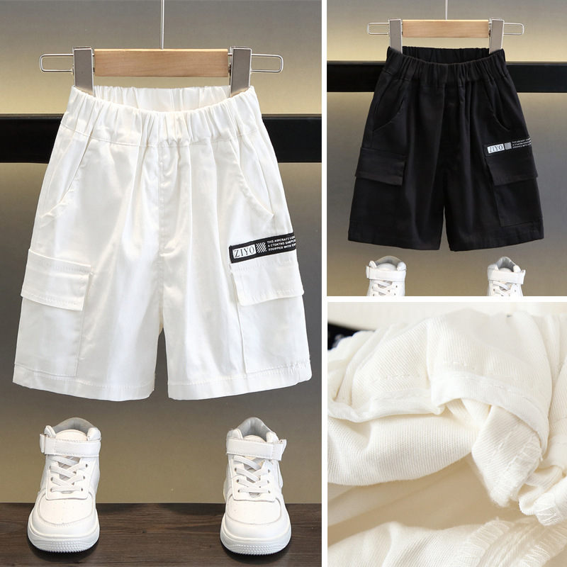 童装男童夏款中裤侧口袋潮工装短裤休闲宽松棉布斜纹裤子跨境外单
