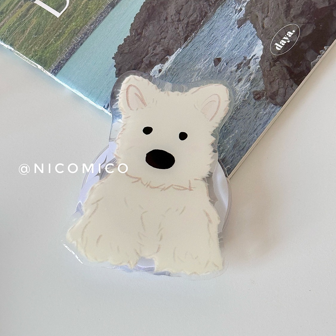 South Korea ins cute dog west highland Magsafe magnetic mobile phone airbag bracket retractable folding paste type