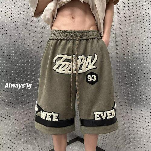 Men's Summer Trendy Brand Suede Fleece Shorts: Thin, Loose-Fit Outdoor Beach Pants—American-Style Casual Sports Mid-Length Cropped Trousers