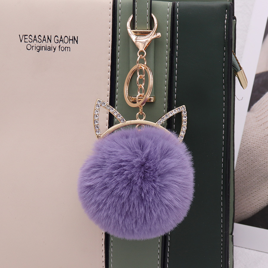 Oído de gato lindo Bola de piel llavero de aleación de diamantes llavero de coche bolsa colgante accesorios de equipaje