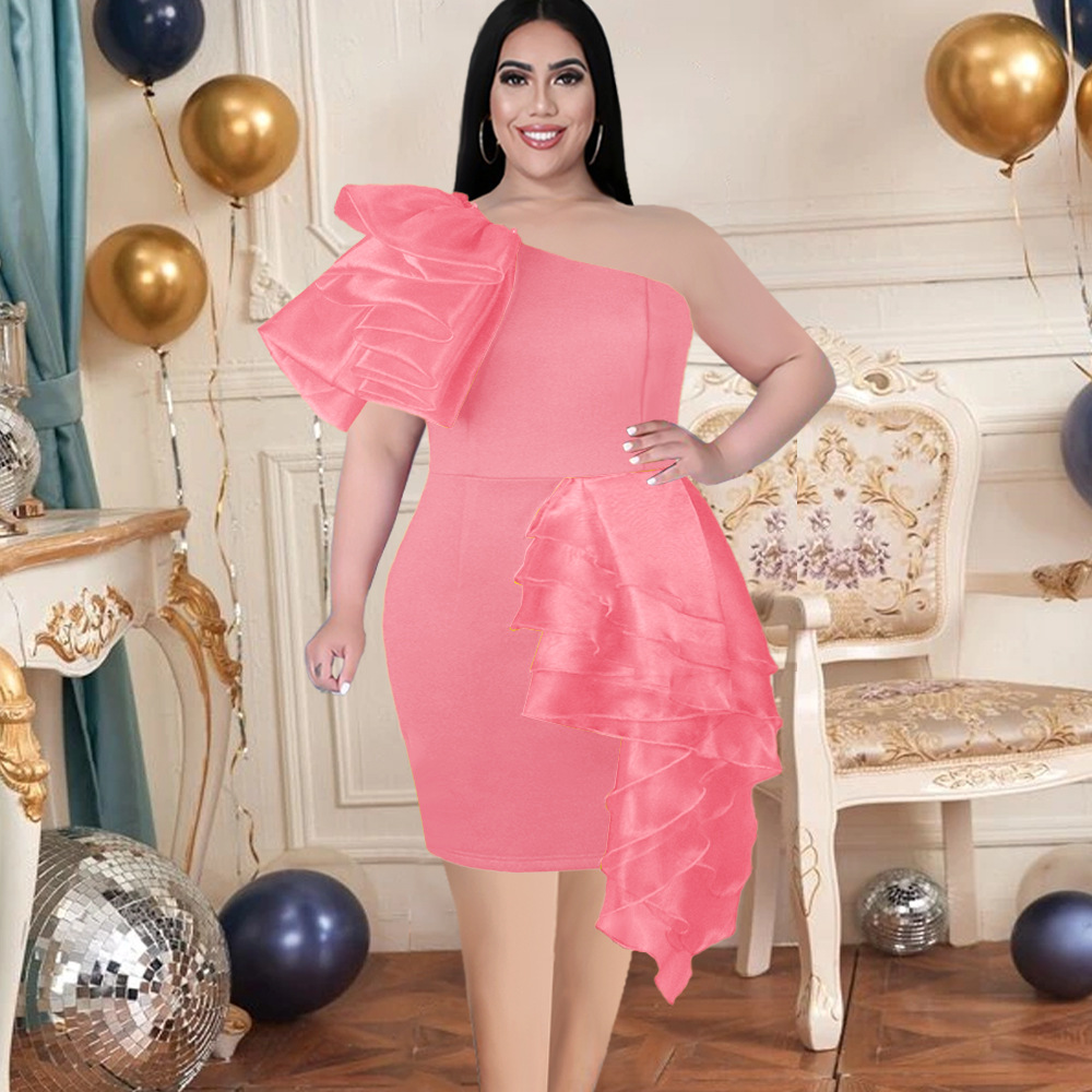 Damenbekleidung Sexy schulterfreies durchsichtiges Organza-Partykleid mit hoher Taille und Hüftrock in Übergröße_voghion.com
