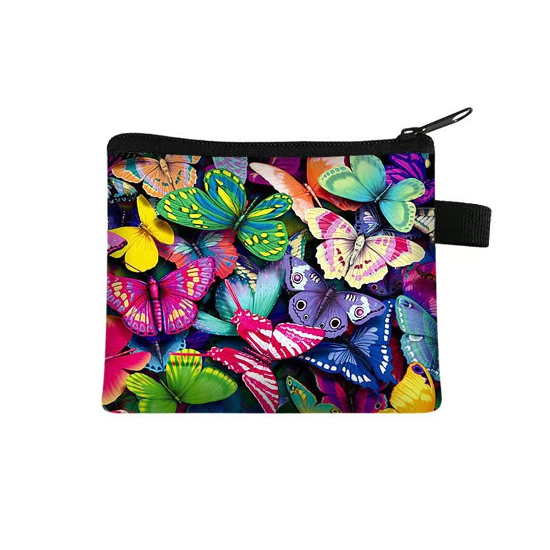 Nuevo monedero con estampado de mariposa para niños, bolso de tarjeta portátil para estudiantes, bolso de almacenamiento con llave de moneda, embrague de poliéster