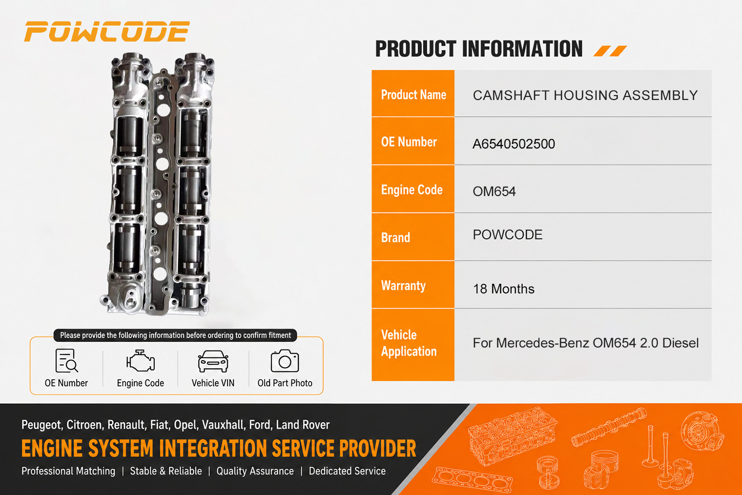 A6540502500 Is Suitable for the Camshaft Assembly of Mercedes-Benz Om654 Engine