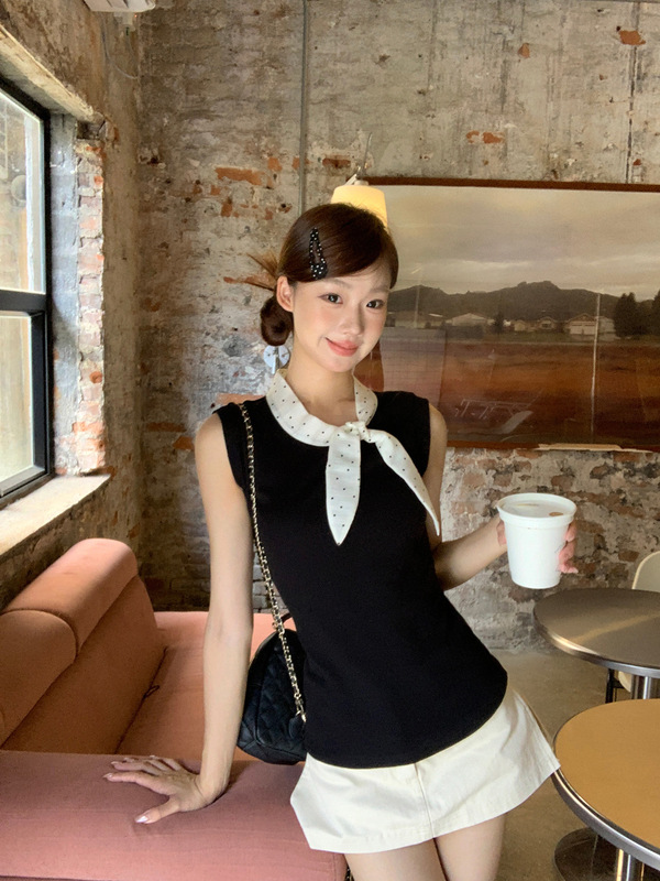 女性の夏のアウターウェア用の260gレーヨンベスト、新しいフレンチホットガールブラックハイエンドで見栄えの良いノースリーブトップ|undefined
