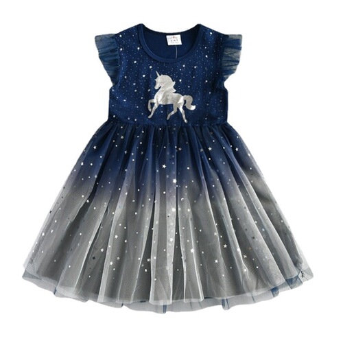 Children's dress, unicorn short-sleeve dress, kids' skirt, autumn 2024 new fashion, dreamy princess dress, trendy
