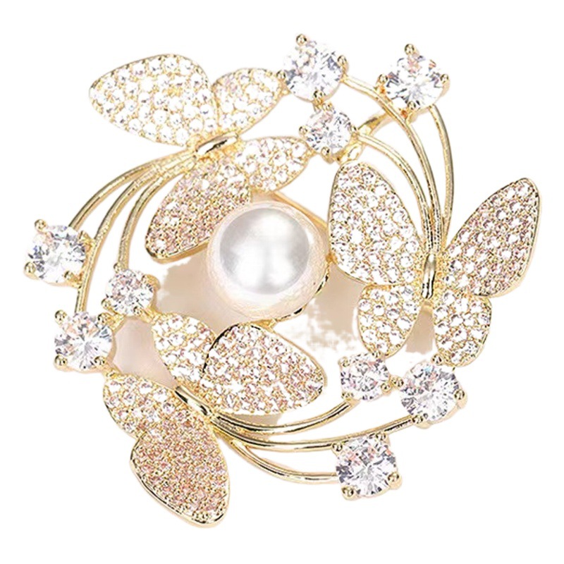 2023 Nueva Perla micro-con incrustaciones broche ZIRCON corsage pin moda todo fósforo de la bufanda de seda hebilla anti-exposición ramillete