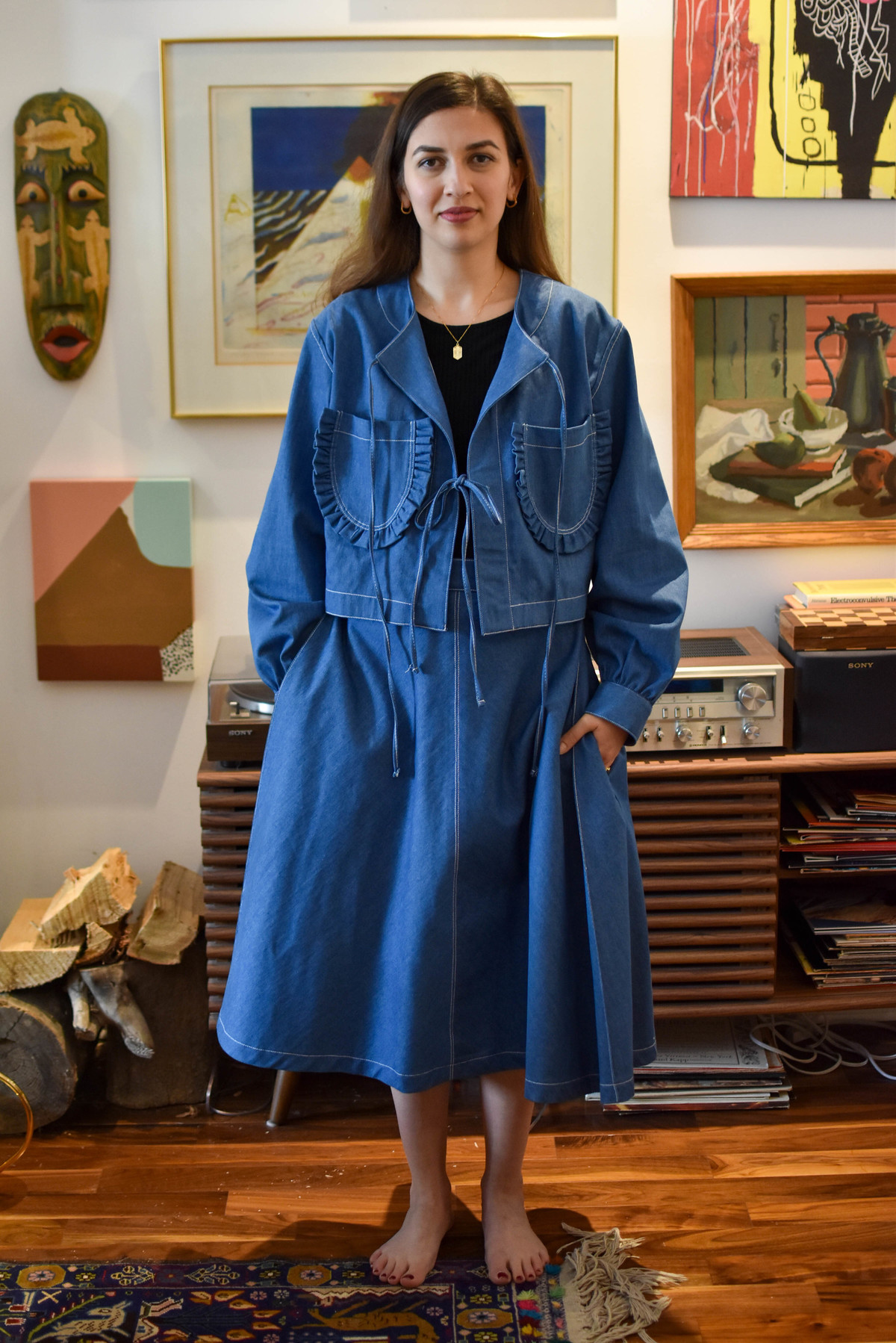 Women's Gender Streetwear Style Women's Streetwear Solid Color Tie Coat Denim Jacket