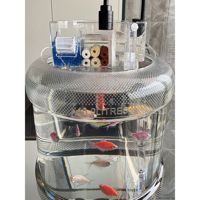 懒人养鱼带排水阀上过滤18.9升透明矿泉水桶养鱼创意支架改装鱼缸