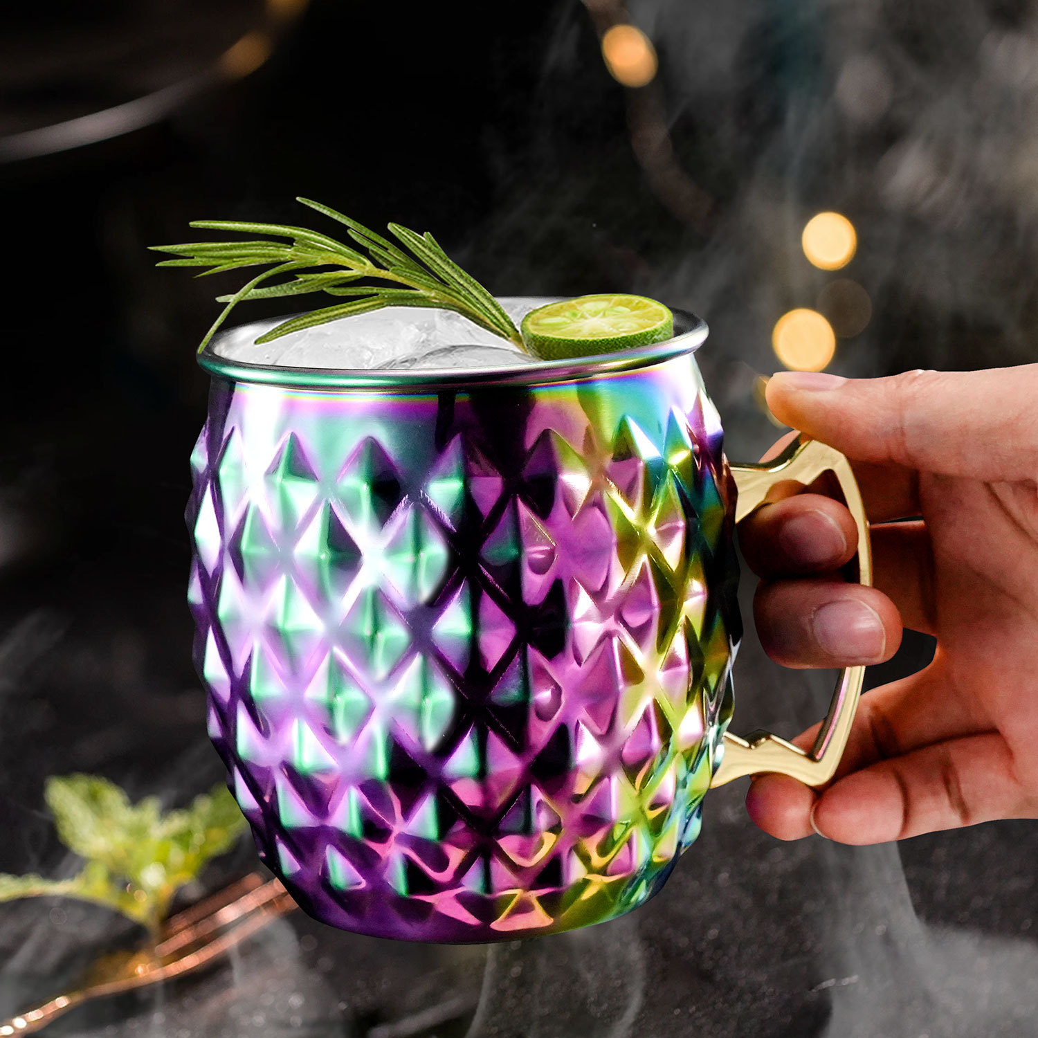 Vaso de acero inoxidable de fábrica, vaso con forma de diamante, vaso de cóctel de acero inoxidable, vaso de vino metálico, vaso de bar, vaso con forma de tambor