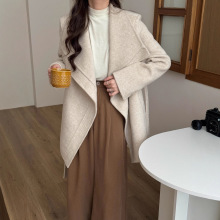 韩版大翻领双面羊毛大衣女2025秋冬小个子设计款高级感毛呢外套