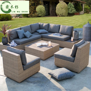 Outdoor Leisure Sofa, Sun Protection and Waterproof Balcony, Courtyard, Garden Rattan Chair, Outdoor Terrace Rattan Corner Combination