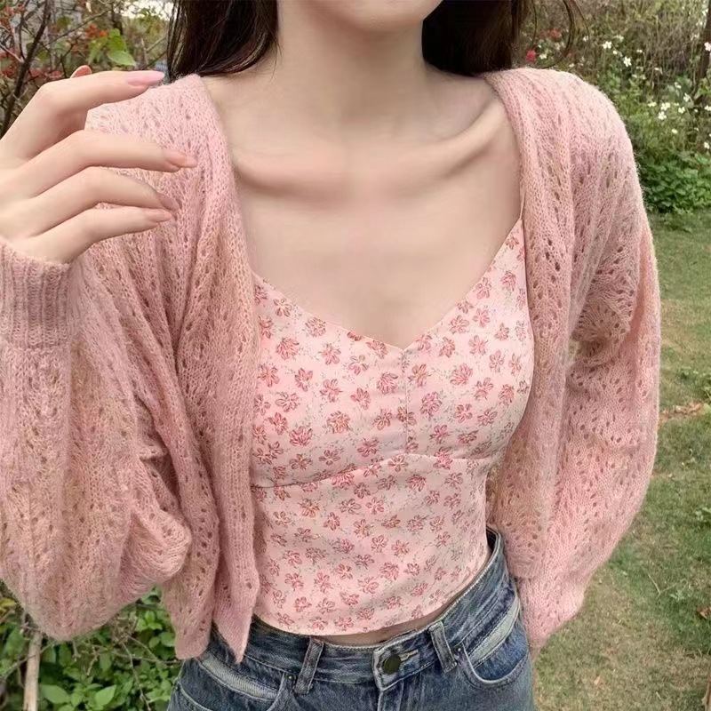 新款法式小碎花吊带背心女甜美田园风修身显瘦内搭外穿美背上衣潮