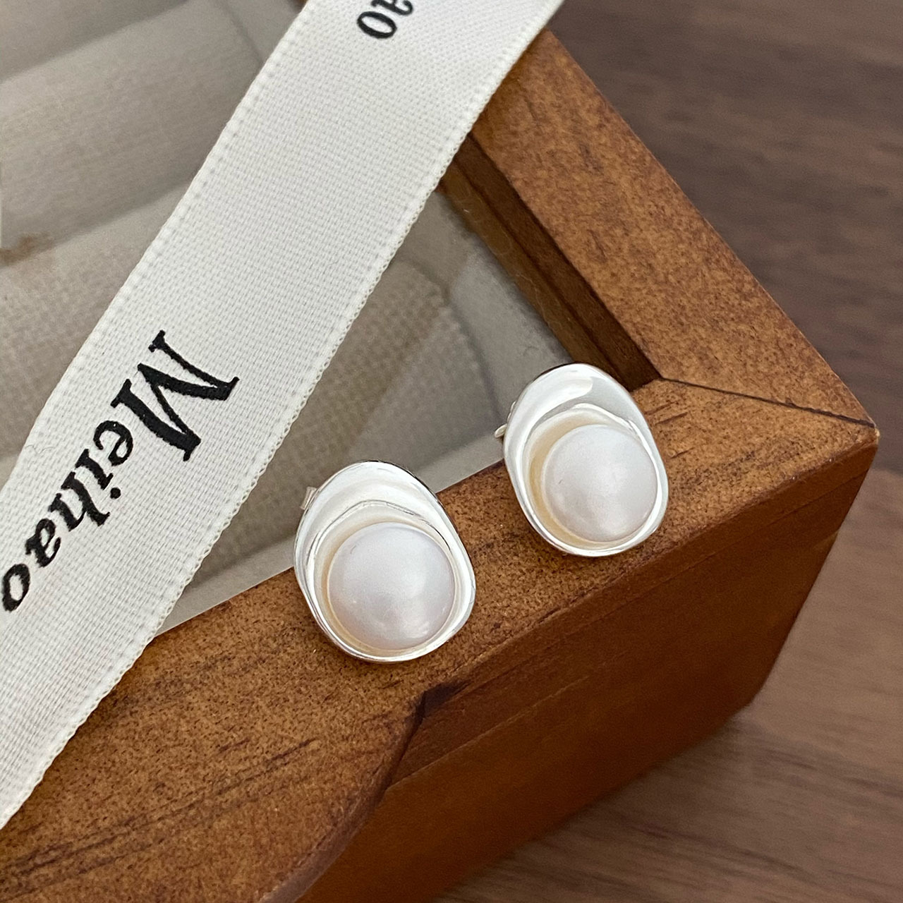 Boucles d'oreilles puce perle design géométrique argent massif_voghion.com