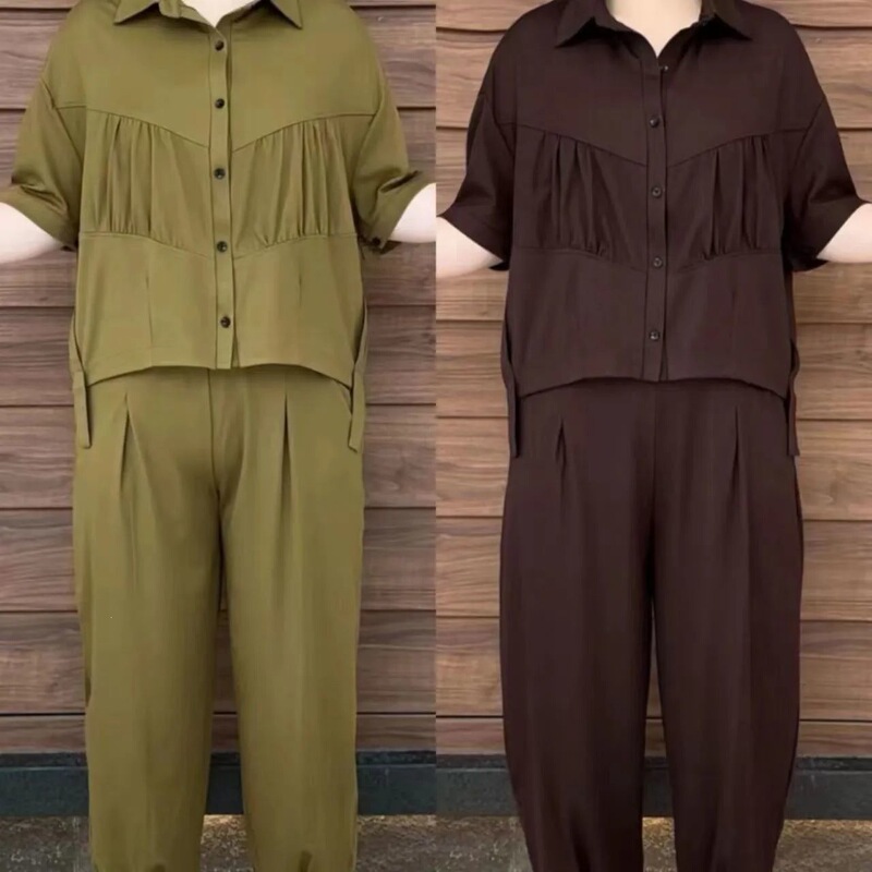 Mom's Outfit Set, Plus-Size Harem Short-Sleeve Two-Piece Set, New Style for Petite Figures, Summer Loose-Fitting, Stylish, Fashionable, Slimming Full Set Mom's Outfit Set, Plus-Size Harem Short-Sleeve Two-Piece Set, New Style for Petite Figures, Summer Loose-Fitting, Stylish, Fashionable, Slimming Full Set