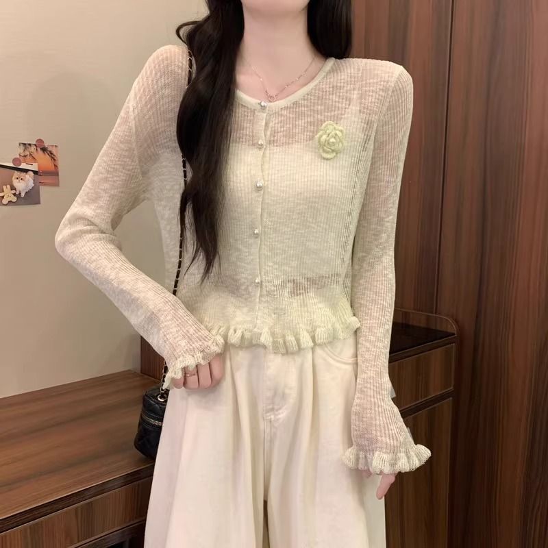 设计感软糯边薄款立体花朵防晒针织衫女春夏新款甜美长袖上衣批发|undefined
