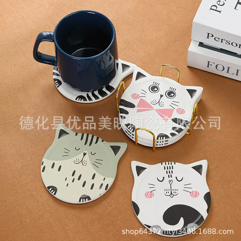 cat cat coaster ceramic absorbent coaster diatomite ceramic coaster custom pet cartoon cute coaster kitty