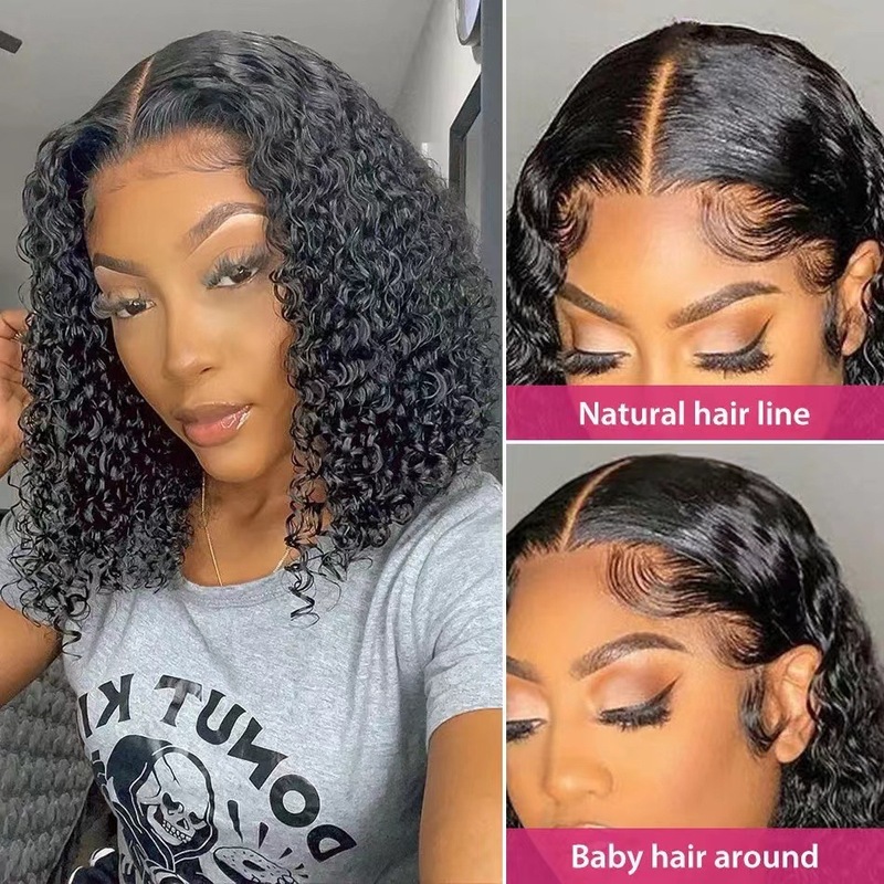 外贸亚马逊女士假发前蕾丝小卷 afro curl bob假发头套human hair|undefined