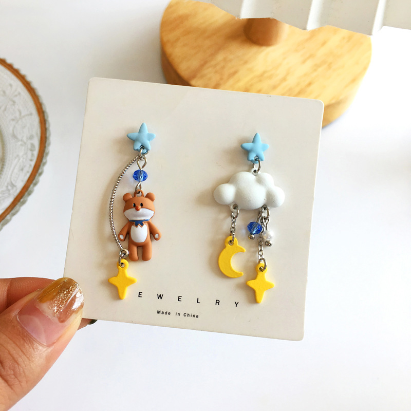 Cartoon Small Animal Earrings Cute Cloud Asymmetric Tassel Earrings display picture 2