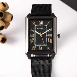 休闲商务方形石英表新款时尚男士网带日历手表厂家直销
