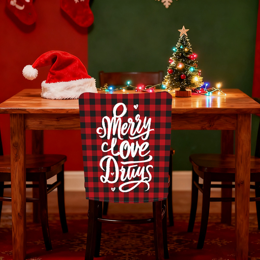 Nuevo patrón de cuadrícula de silla de decoración de Navidad respaldo de silla de atmósfera de vacaciones cubierta de polvo doméstica