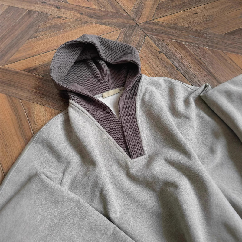 cleanfit Grey Sweater Men's Hooded Spring and Autumn Wool Stitching Design Niche Loose Casual Jacket cleanfit Grey Sweater Men's Hooded Spring and Autumn Wool Stitching Design Niche Loose Casual Jacket
