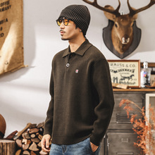美式复古重磅毛衣男秋冬款翻领古着轻熟宽松长袖Polo老钱风针织衫