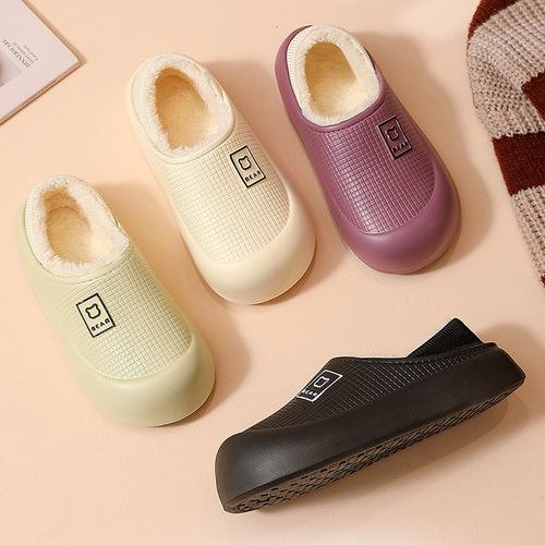 EVA Waterproof Cotton Slippers for Women—Autumn and Winter Home Use, Warm Fleece-Insulated, Non-Slip, Heel-Covered Cotton Shoes for Men—Wholesale